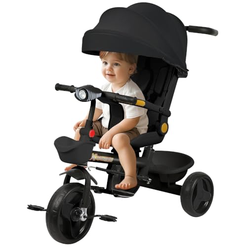 Dreirad für Kinder mit wendbarem Sitz, mit Stauraum & Sonnenblende – Dreirad für Kinder, Spiele, Spielzeug, Sport, Outdoor, ab 2 Jahren, 100 x 75 x 50 cm, Schwarz Dreirad für Kinder mit wendbarem Sitz, mit Stauraum & Sonnenblende – Dreirad für Kinder, Spiele, Spielzeug, Sport, Outdoor, ab 2 Jahren, 100 x 75 x 50 cm, Schwarz von HUOLE
