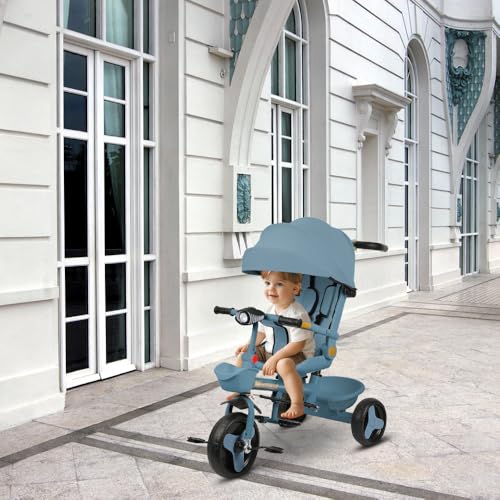 Dreirad zum Schieben für Mädchen/Jungen, Baby-Dreirad, skalierbar bis zu 30 kg, Babyfahrrad für Kinder ab 1 Jahr, Sonne, Teleskopstange, 100 x 75 x 50 cm, Blau Dreirad zum Schieben für Mädchen/Jungen, Baby-Dreirad, skalierbar bis zu 30 kg, Babyfahrrad für Kinder ab 1 Jahr, Sonne, Teleskopstange, 100 x 75 x 50 cm, Blau von HUOLE