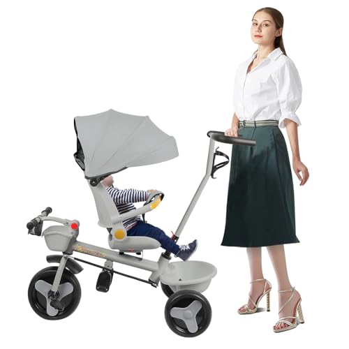 Dreirad zum Schieben für Mädchen/Jungen, Baby-Dreirad, skalierbar bis zu 30 kg, Babyfahrrad für Kinder ab 1 Jahr, Sonne, Teleskopstange, 100 x 75 x 50 cm, Grau Dreirad zum Schieben für Mädchen/Jungen, Baby-Dreirad, skalierbar bis zu 30 kg, Babyfahrrad für Kinder ab 1 Jahr, Sonne, Teleskopstange, 100 x 75 x 50 cm, Grau von HUOLE