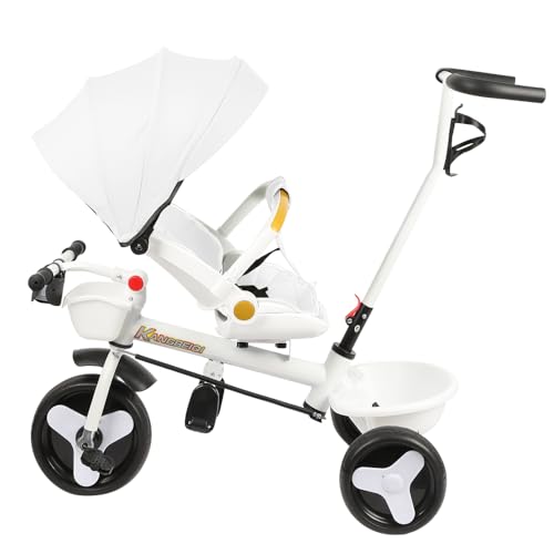 Dreirad zum Schieben für Mädchen/Jungen, Baby-Dreirad, skalierbar bis zu 30 kg, Babyfahrrad für Kinder ab 1 Jahr, Teleskopstange, 100 x 75 x 50 cm, Weiß Dreirad zum Schieben für Mädchen/Jungen, Baby-Dreirad, skalierbar bis zu 30 kg, Babyfahrrad für Kinder ab 1 Jahr, Teleskopstange, 100 x 75 x 50 cm, Weiß von HUOLE