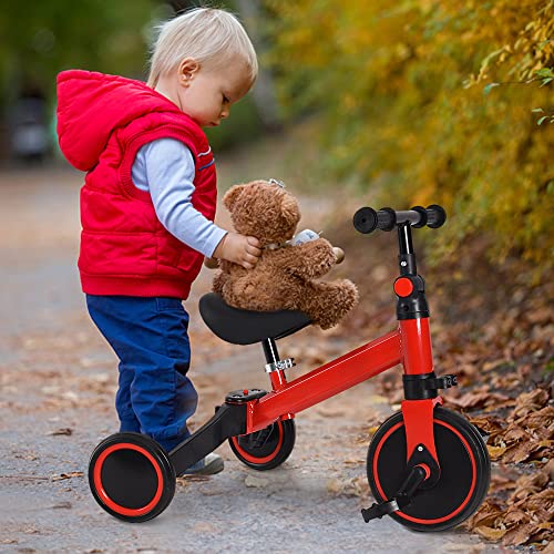 HUOLE 2 in 1 Kinder Dreirad & Laufrad & Balance Bike mit verstellbarem Sitz und Lenker, Kinder Tricycle mit abnehmbaren Pedalen, für Kinder von 1-3 Jahre alt-2 in 1 (rot) von HUOLE