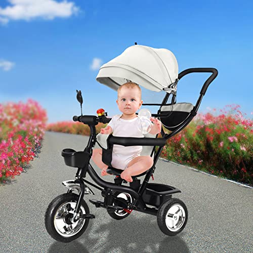 HUOLE 4 in 1 Kinderdreirad Tricycle für Kinder ab 12 Monate bis 5 Jahren mit Abnehmbarer Sonnendach&Schubstange Dreiräder,Jogger, mit Dachfenster, Sicherheitsgurte, Freilaufrad,Grau HUOLE 4 in 1 Kinderdreirad Tricycle für Kinder ab 12 Monate bis 5 Jahren mit Abnehmbarer Sonnendach&Schubstange Dreiräder,Jogger, mit Dachfenster, Sicherheitsgurte, Freilaufrad,Grau von HUOLE