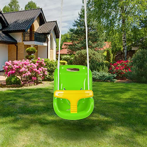 HUOLE Babyschaukel 3 in 1- Mitwachsende Kinderschaukel für Outdoor & Indoor - Hochwertige Schaukel inkl. Rückenlehne & Anschnallgurt - Schaukelsitz belastbar bis 100kg (37 * 23 * 40cm grün) von HUOLE