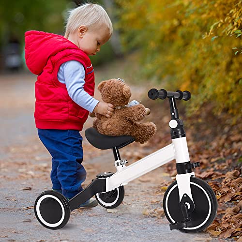 HUOLE 2 in 1 Kinder Dreirad & Laufrad & Balance Bike mit verstellbarem Sitz und Lenker, Kinder Tricycle mit abnehmbaren Pedalen, für Kinder von 1-3 Jahre alt-2 in 1 (weiß) von HUOLE