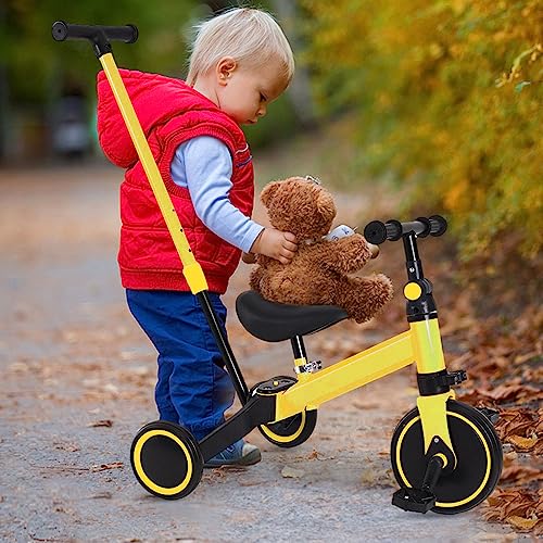 Laufrad für Kinder ab 1 Jahr, Spielzeug mit 3 Rädern, für Babyfahrrad von 12 bis 36 Monaten, erstes Fahrrad ohne Pedale für Jungen und Mädchen als Geburtstagsgeschenk, 3-in-1 (Gelb) von HUOLE