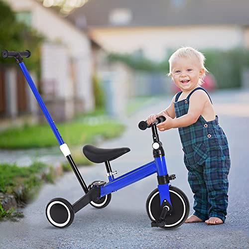 Laufrad für Kinder ab 1 Jahr, Spielzeug mit 3 Rädern, für Babyfahrrad von 12 bis 36 Monaten, erstes Fahrrad ohne Pedale für Jungen und Mädchen als Geburtstagsgeschenk, 3-in-1 (blau) von HUOLE