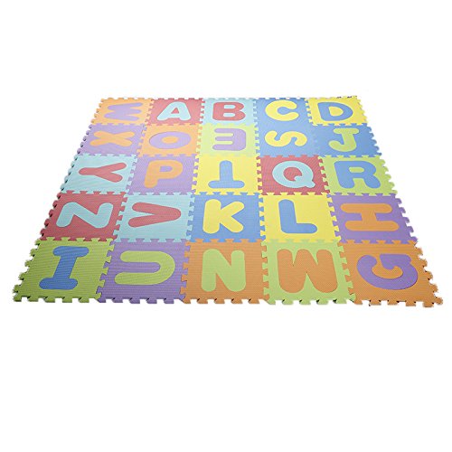 Puzzlematte für Kinder, Buchstaben, Puzzle, Spielzeugmatte aus festem Schaumstoff, 36 Teile aus weichem Schaumstoff, EVA-Teppiche mit Zahlen 0 bis 9 und 26 Buchstaben (A-Z) für Kinder und Babys von HUOLE