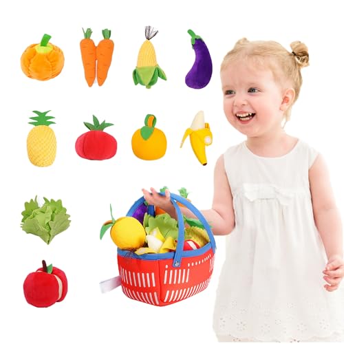HUSHAX Obst und Gemüse Plüsch Spielzeug 0-1 Jahre, sensorisches Spielzeug für Kleinkinder und Kinder, Montessori Spielzeug, Fördert Sensorik & Motorik, 4 Obst, 6 Gemüse, Gemüsekorb mit Obst von HUSHAX