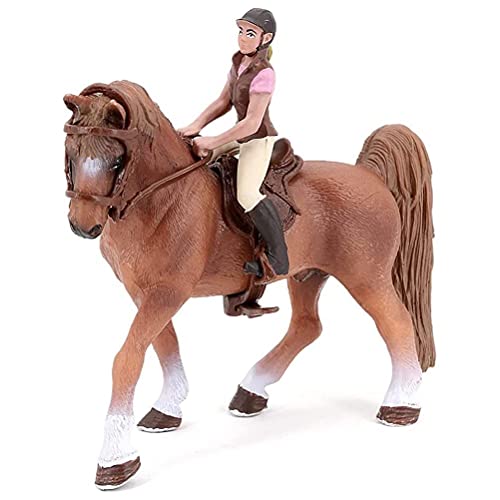 HUSHUI Mini Pferd Modell Figur Spielzeug,Miniatur Simulation Braunes Pferd mit Reiterin Figur und Sattel Tierfigur Sammlung Modell Spielzeug für Kinder von HUSHUI