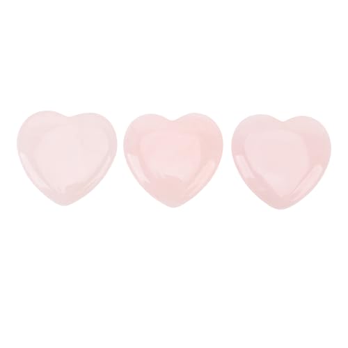 HUSHUI Rosenquarzkristallstein, 3pcs Herzförmige Sorgensteine, Heilender Daumenstein Set für Dekor und Geben von HUSHUI