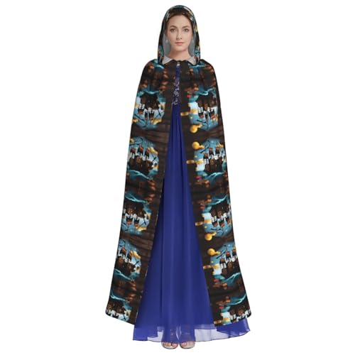 HUTOOLEE Cartoon Piratenschiff Kapuzenumhang Halloween Cosplay Abschlussball Party Comic Con Erwachsene Party Dekoration Umhang Schöner Grafikdruck Schwarz von HUTOOLEE