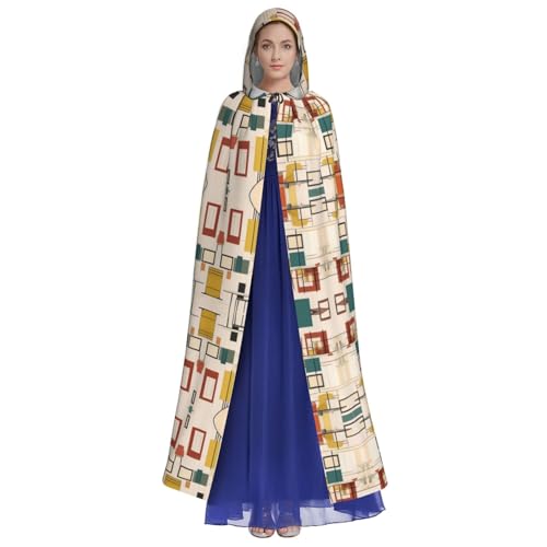 HUTOOLEE Mid Century Moderner Kapuzenumhang für Halloween, Cosplay, Abschlussball, Party, Comic Con, Erwachsene, Party-Dekoration, Umhang, schöner Grafikdruck, Schwarz von HUTOOLEE