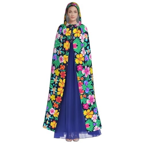 HUTOOLEE Umhang mit bunten Blumen und Kapuze, für Halloween, Cosplay, Abschlussball, Party, Comic, für Erwachsene, Party-Dekoration, Umhang, schöner Grafikdruck, Schwarz von HUTOOLEE