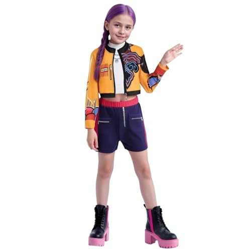 Girls Demon Hunter Pop Singer Costume Halloween Party Cosplay Full Set Coat Top Shorts Rumi Dance Stage Outfit Fancy Dress for Women(Rumi,XXL) von HUTRADE