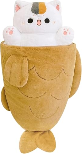 HUTRADE 11,8 Zoll Taiyaki Katzenkuschelkissen – Niedliche Katze im Fisch (2 in 1) – Weiches Stofftier mit Outfit, Schlafpuppe, Geschenk für Mädchen und Jungen (11.8 inch) von HUTRADE