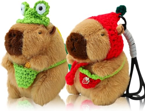HUTRADE 2 Stricktier Capybara-Schlüsselanhänger – Süße Capibara-Plüschfigur (10 cm) als Rucksackanhänger oder Geschenk für Kinder (2 Pcs B) von HUTRADE