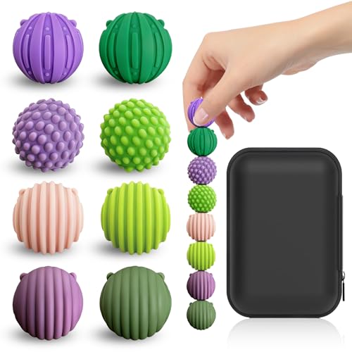 HUTRADE 8 Stück Magnetische Bälle mit Silikonhülle – Magnetkugeln Multi-Textur für Stressabbau, Sensorisches Spielzeug für Erwachsene, Tragbares Anti-Stress-Motorikspielzeug mit Aufbewahrungsbox von HUTRADE