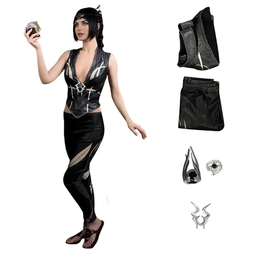 HUTRADE BG3 Costume Cosplay, Shadowheart Cosplay Outfit, Baldurs Top Pants Set with V-Neck for Halloween (Black, S) von HUTRADE