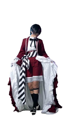 HUTRADE Ciel Phantomhive Cosplay Outfit,Sebastian's Servant Cosplay Victoria's trailing gown Halloween Full Set (DE/NL/SE/PL, Alphanumerisch, XL, Regular, Regular, rot) von HUTRADE