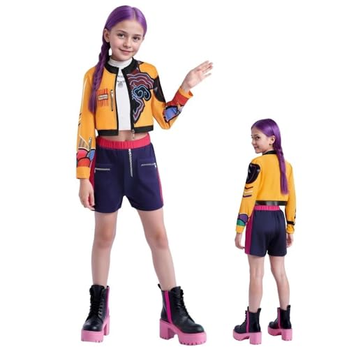 HUTRADE Girls Stage Outfit Pop Singers Costume Halloween Cosplay Dress Up Costume Jacket T-Shirt Shorts 3PCS Set for Kids Girls Adult Women Fancy Dress(A,XS) von HUTRADE