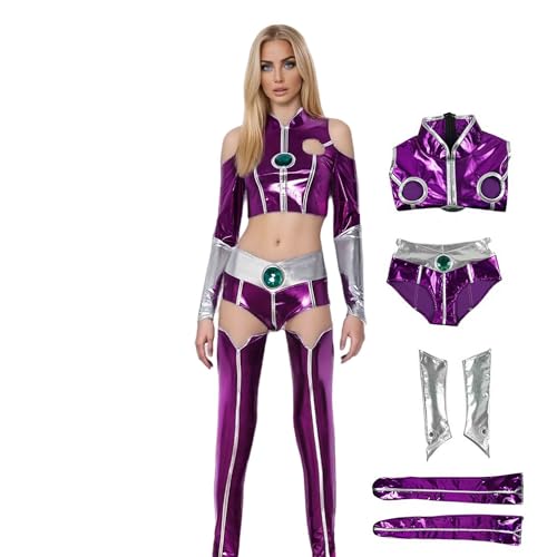 HUTRADE Koriand'r Cosplay Costume,Princess Koriand'r Cosplay Costume Purple Top Skirt Costume with Shorts Legging Suit Full Set for Halloween (Purple, XL) von HUTRADE
