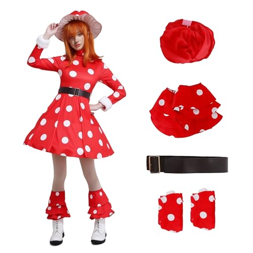 HUTRADE MHA Cospla Komori Kinoko Kostüm, MHA Pilzschamanenkostüm mit Hut, süßes Pilzkleid für Damen, Comic-Con (Rot, L) von HUTRADE