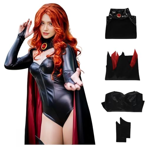 HUTRADE Madelyne Pryor Cosplay Kostüm Outfit PU Leder Overall mit Umhang für Halloween Karneval Party (Schwarz, 3XL) von HUTRADE