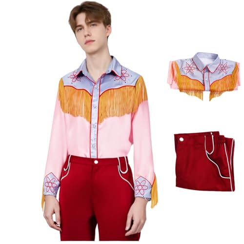 HUTRADE Marty McFly Cosplay Kostüm Herren 80er Jahre Cowboy Cosplay Outfit mit Quaste Dekor für Halloween Karneval Party (Rot, XXL) von HUTRADE