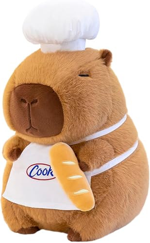 HUTRADE Niedliches Capybara-Kochmützen-Plüschtier mit Baguette – Weiches Capybara-Kuscheltier (35 cm) in Braun, kleine Gourmets und Frankreich-Liebhaber! (9.8 inch) von HUTRADE