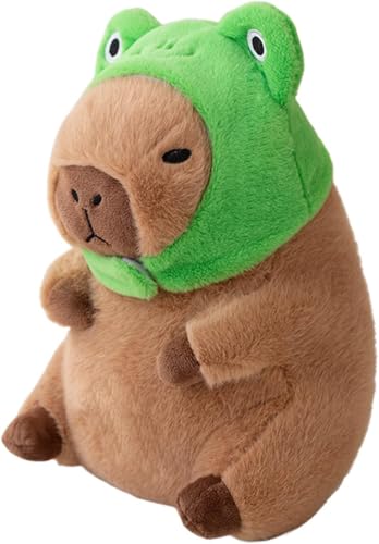 HUTRADE Niedliches Capybara-Kuschelkissen mit tragbarem Froschhut – Kapibara-Stofftier, Spielzeug & Geschenk für Kinder, braun, 11 Zoll (ca. 28 cm) (13.7 inch) von HUTRADE