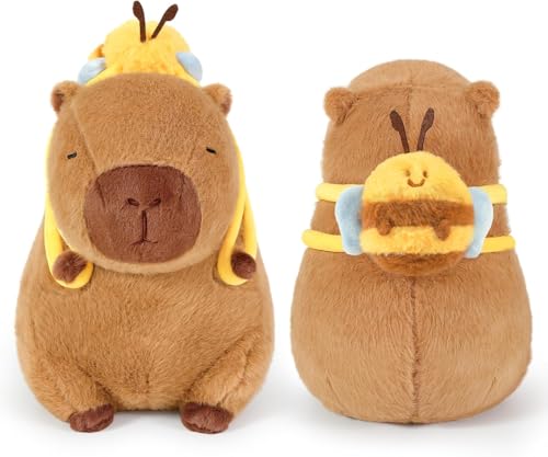 HUTRADE Niedliches Capybara-Plüschtier mit Bienen-Rucksack – Weiches Kapibara-Kuscheltier als Spielzeug & Geschenk für Kinder, Braun, 23 cm (23cm) von HUTRADE