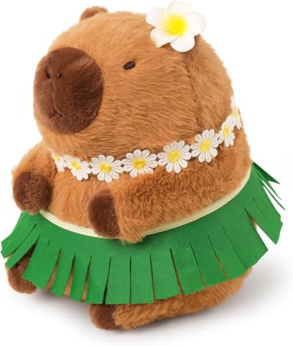 HUTRADE Niedliches Capybara-Plüschtier mit Hawaii-Rock aus Gras Kuscheltier Capibara – weiches Stofftier als Umarmungsgeschenk für Kinder, braun (15.7 inch) von HUTRADE