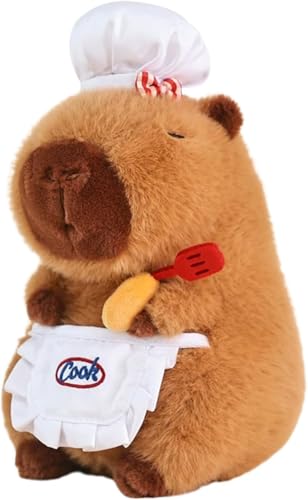 HUTRADE Niedliches Capybara-Plüschtier mit Kochmütze und Küchenschaufel – Weiches Capybara-Kuscheltier als kuscheliges Geschenk für Kinder, Braun, 21 cm (8,6 Zoll) von HUTRADE