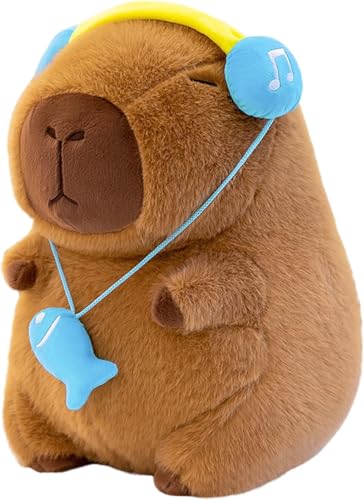 HUTRADE Niedliches Capybara-Plüschtier mit Kopfhörern – Superweiches Kapibara-Kuscheltier (35 cm) in Braun, kuscheliges Spielzeug & Geschenk für Kinder (9.8 inch) von HUTRADE