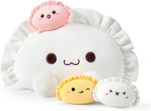 HUTRADE Niedliches Knödel-Kuschelkissen Mama (35 cm) mit 3 kleinen Knödeln (je 10 cm) – Bezaubernde Plüsch-Familie in Essenform, kuscheliges Spielzeug & Geschenk für Kinder. von HUTRADE