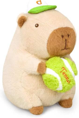 HUTRADE Niedliches Tennis-Capybara Plüschtier – Sportliches Zieh-Spielzeug als Geschenk für Kinder (Beige) (9 inch) von HUTRADE
