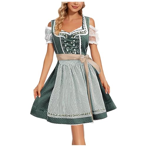 HUTRADE Oktoberfest-Kostüm For Damen, German Oktoberfest Maid Dress Lace Short Sleeve Square Neck Mid Swing Carnival Traditional Performance Costume(Green,3XL) von HUTRADE
