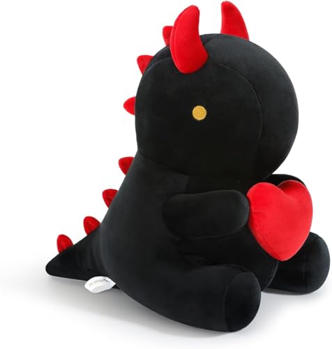 HUTRADE Original süßer Dino-Kuschelhund mit rotem Herz – Niedliches Dinosaurier-Plüschtier (30 cm) in Schwarz, perfekt als Romantisches Geschenk für Kinder, Freundinnen oder Verliebte. von HUTRADE