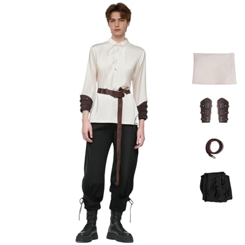 HUTRADE Piraten Cosplay Kostüm Herren, Mittelalter Piraten Kapitän Kostüm Set mit Armband für Halloween Party (Schwarz, XXL) von HUTRADE