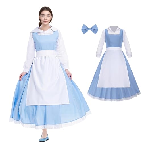 HUTRADE Princess Beauty Costume Cosplay, Blue Maid Dress with Robe and Golden Belt for Halloween (Blue and White, M) von HUTRADE