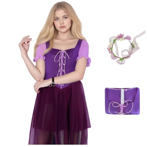 HUTRADE Rapunz Cosplay Kostüm, Magische Prinzessin Cosplay Outfit Langes Kleid mit Kranz für Halloween Karneval Party (Lila, M) von HUTRADE
