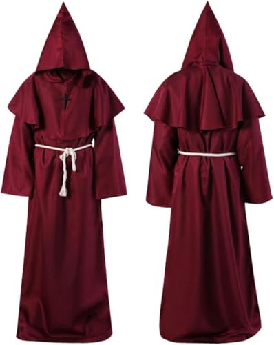 HUTRADE Red Priest Monk Robe Costume，Mittelalterlicher Mönchskutte Kostüm, mit Kapuze und Kordel （XXL） von HUTRADE