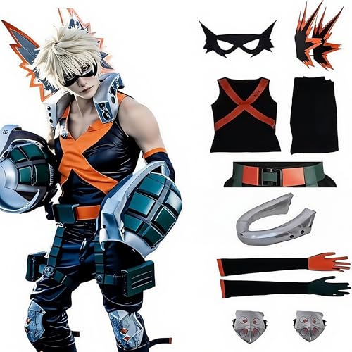 MHA Bakugou Cosplay-Kostüm, Bakugo Midoriyas Freund und starker Gegner, Kampfanzug-Kostüm, Akademie, Boku, kein Held, Cosplay-Kostüm, komplettes Set, Overall für Halloween, Orange + Schwarz, Größe S MHA Bakugou Cosplay-Kostüm, Bakugo Midoriyas Freund und starker Gegner, Kampfanzug-Kostüm, Akademie, Boku, kein Held, Cosplay-Kostüm, komplettes Set, Overall für Halloween, Orange + Schwarz, Größe S von HUTRADE