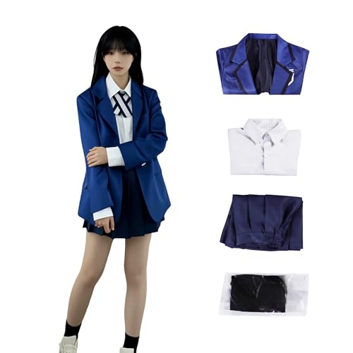 Nyaan Cosplay-Kostüm, Amate Yuzuriha's Friend Cosplay, komplettes Set Outfit mit Mantel, Hemd, Anime, japanische Schuluniform, Kleid für Halloween und Karneval (Blau, Größe 2XL) von HUTRADE