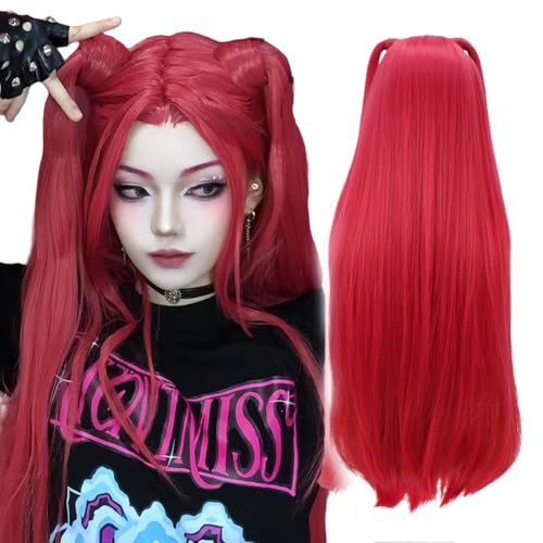 Purple Braids Cosplay Wig for Girls Women Demon Hunters Cosplay Wigs Anime Halloween Costume Party Prop Hair(Red) von HUTRADE