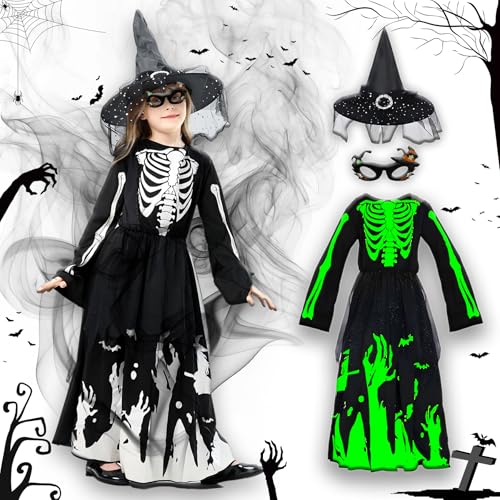Skelett Kostüm - Kinder Halloween Kostüme, Hochwertige Materialien, Leuchtende Farben, einzigartige Designs, Komfortable Passform, Leicht zu reinigen, Perfekt für Halloween und Kinderfeste(Größe M) von HUTRADE