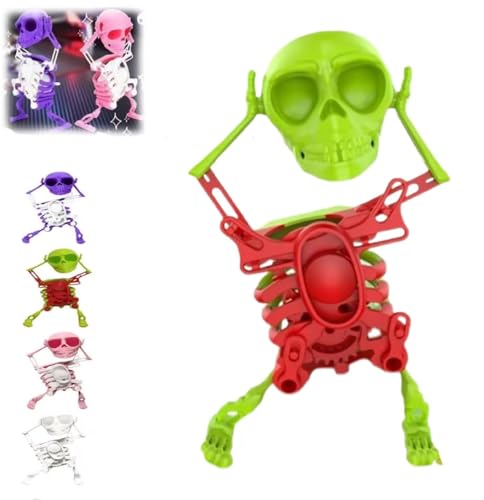 Tanzendes und schwingendes 3D-Totenkopfspielzeug, schwingendes 3D-Skelett-Aufziehspielzeug,als Schreibtischdekoration und for Stressabbau, lustiges Geschenk, geeignet for Personen ab 18 Jahren(Green) von HUTRADE