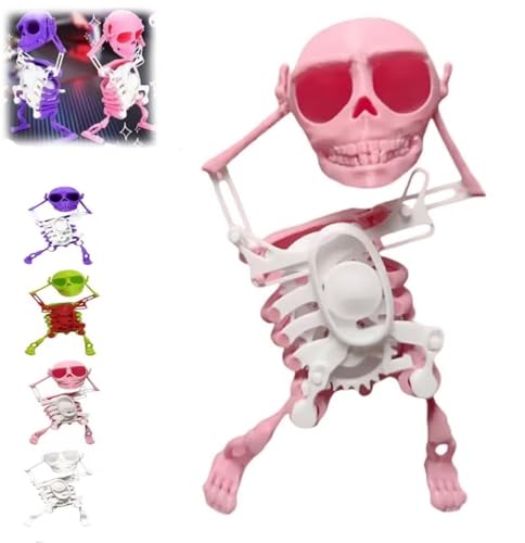 Tanzendes und schwingendes 3D-Totenkopfspielzeug, schwingendes 3D-Skelett-Aufziehspielzeug,als Schreibtischdekoration und for Stressabbau, lustiges Geschenk, geeignet for Personen ab 18 Jahren(Pink) von HUTRADE
