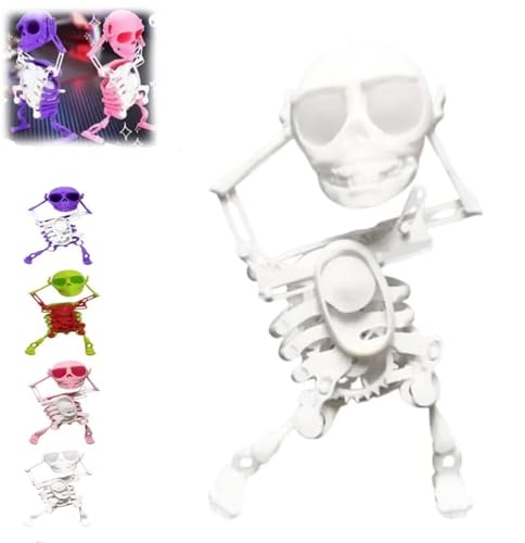 Tanzendes und schwingendes 3D-Totenkopfspielzeug, schwingendes 3D-Skelett-Aufziehspielzeug,als Schreibtischdekoration und for Stressabbau, lustiges Geschenk, geeignet for Personen ab 18 Jahren(White) von HUTRADE