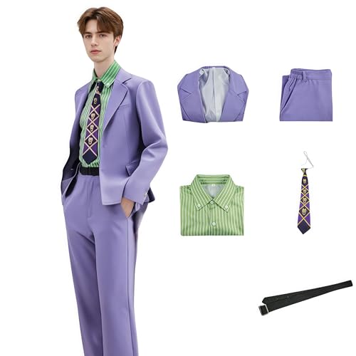 Yoshikage Cosplay Costume, JJBA Cosplay Outfit, Purple Formal Suit with Green Shirt for Halloween Party (DE/NL/SE/PL, Alphanumerisch, L, Regular, Regular, Purple) von HUTRADE